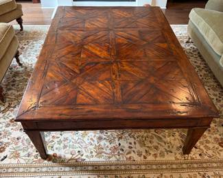 Theodore Alexander mahogany wood coffee table, 68"w x 47.5"d x 20"h