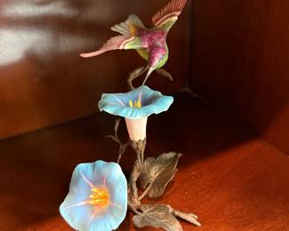 20th Century Boehm Porcelain Studio Green Hummingbird with Morning Glory, 12in  