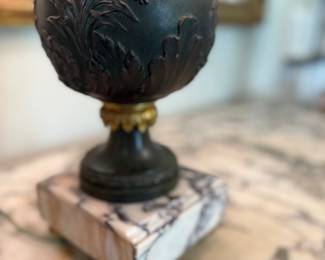 19th Century Bronze & Italian Marble Lamps 17 x 5.5in