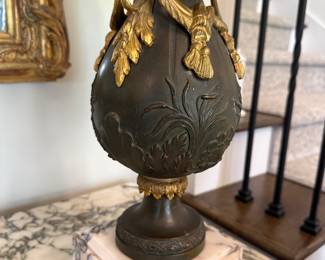 19th Century Bronze & Italian Marble Lamps 17 x 5.5in