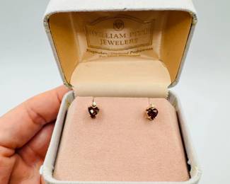 39 14KGoldGarnetDiamondHeartStudEarringsWilliamPittJewelers