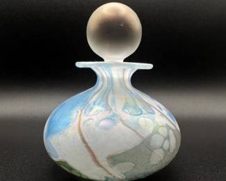 110 HandBlownArtGlassPerfumeBottleIridescentFloralDesign