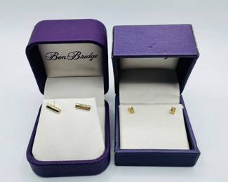 57 2PairsBenBridge14kYellowGoldStudEarringsBarGeometric