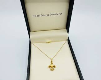 37 14KGoldFleurdeLisPendantNecklacew18SingaporeChain247g
