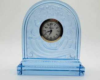 10 BaccaratFranceBlueCrystalRockDeskClockSigned