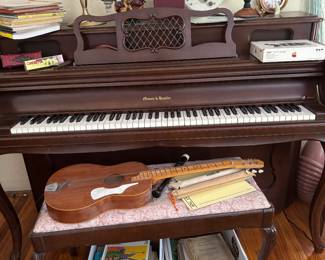 Piano w/ bench, student guitar