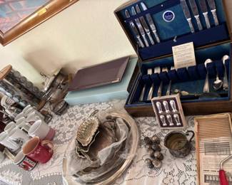 Silver Plate Service ware, trays, napkin rings