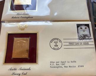 Sample of Gold Covered Stamp. Part of a Colection in a book
