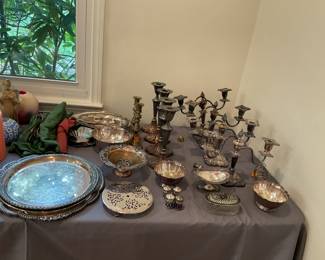 Silver plate and candle sticks 