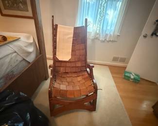 Vintage Sculpted Walnut Patchwork Rocking Chair 44” H x 22” L x 38” D
