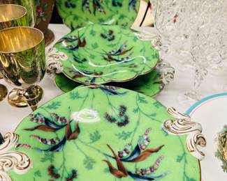 Incredible Green Victorian dessert set circa 1860s!    Make plans now to attend this Great Auction of Scottish Antiques and Collectibles.