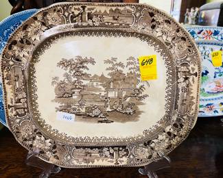 Brown and white ironstone platter, ca 1870 