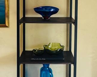 Pair of black metal shelving