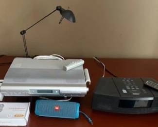 Bose Wave Music system, Sony under cupboard radio and JBL music box.