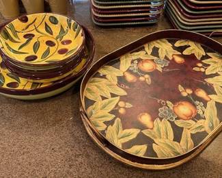 Italian Pasta Set and hand painted tray.
