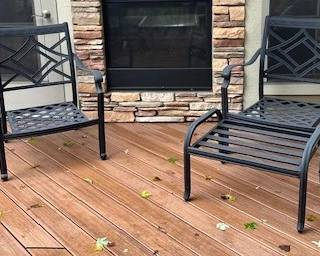 Black Cast Aluminum Thomasville Patio Chairs and 1 Ottoman.