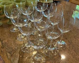 6 Riedel Wine Glasses and 6 (no brand) globe wine glasses.