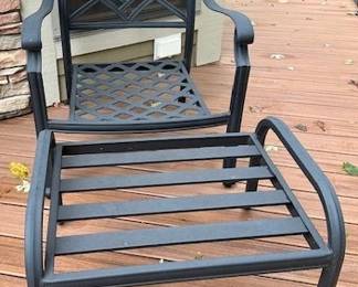 Black Cast Aluminum Thomasville Patio Chairs and 1 Ottoman.