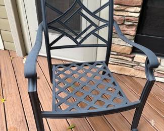 Black Cast Aluminum Thomasville Patio Chairs and 1 Ottoman.