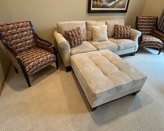Like new 3 Seat Sofa with large ottoman.  2 Cortland Arm chairs.