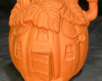 Small Terracotta Pumpkin House Halloween Decor