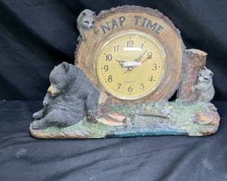 "Nap Time" Bear by Stream Wildlife Clock