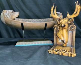 Eagle & Bear "spirit Canoe" & Deer Bookend