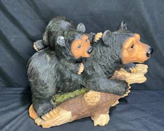 Bear with Cubs on Log Figurine Decor