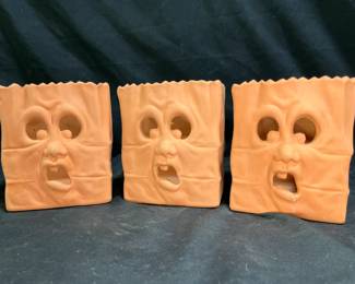 3 Terracotta Halloween Face Bag Farolitos