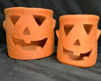 Terracotta 2-Piece Jack-o-Lantern Luminary Crocks