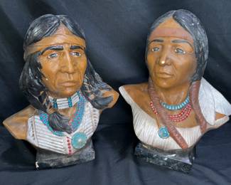 Pair of Vintage Indian Chalkware Busts