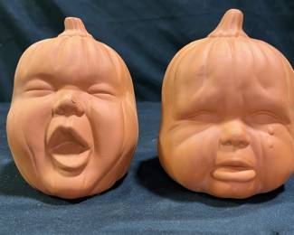 Pair Baby Crying & Pouting Face Halloween Pumpkins