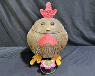 Metal Rooster Decorative Accent Piece Trash Can