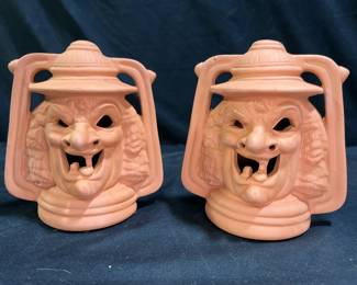  Pair of Terracotta Halloween Witch Lanterns