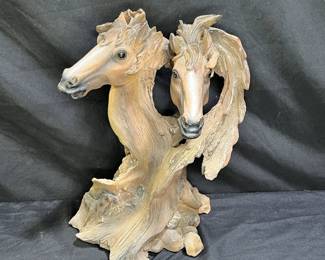  Carved Wood Look Horse Heads Figuine