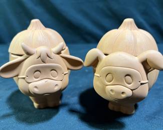 Pair of Cow & Pig Pumpkin Trinket Boxes