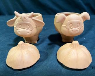 Pair of Cow & Pig Pumpkin Trinket Boxes
