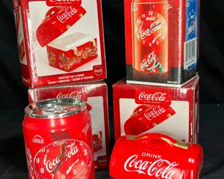 3 Coca-Cola Lunchbox S&P Shakers & Coke Clock