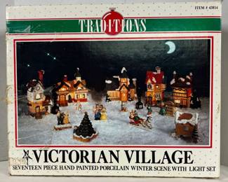 Porcelain Victorian Village 17 Piece with lights