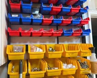 Bits and bobs, storage bins and racks for sale too