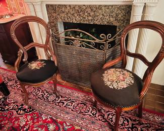 Victorian needlepoint carve parlor chairs