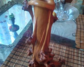 Great carved wood mid century vase