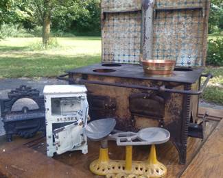 Antique victotian stove and toys