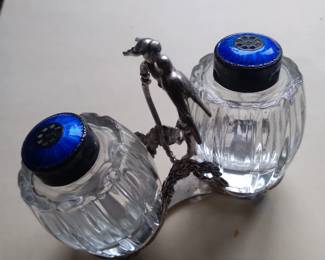 Sterling and enamel salt pepper set