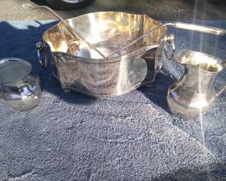 St martin silverplate jardinere sugar and creamer punch lades