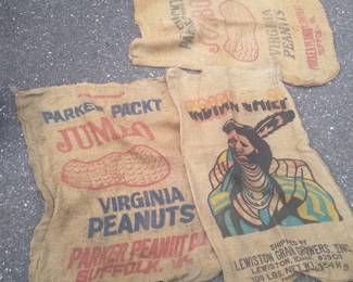 Great antique litho burlap food sacks