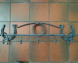 Antique Wrought iron horseshoe coat rack