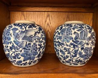 Kangxi Blue & White Phoenix Ginger Jars