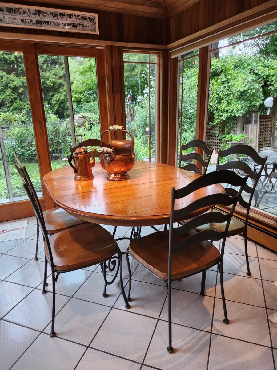 Wood & iron table & chairs