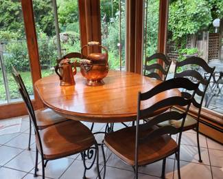 Wood & iron table & chairs